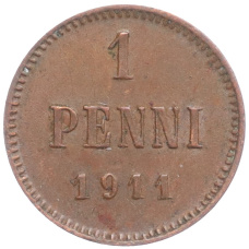 Монета 1 пенни 1911 года Русская Финляндия (аверс)