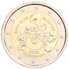 Монета 2 евро 2025 года Словения «100 лет со дня рождения Мики Мустера» (аверс)
