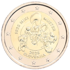 Монета 2 евро 2025 года Словения «100 лет со дня рождения Мики Мустера» (аверс)