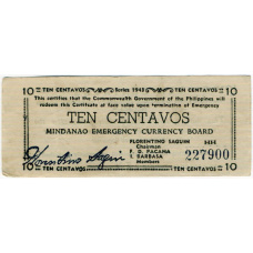 Банкнота 10 сентаво 1943 года Филиппины (Минданао, Администрация США) (аверс)