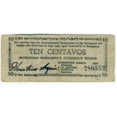 Банкнота 10 сентаво 1943 года Филиппины (Минданао, Администрация США) (аверс)