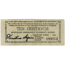 Банкнота 10 сентаво 1943 года Филиппины (Минданао, Администрация США) (аверс)