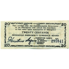 Банкнота 20 сентаво 1943 года Филиппины (Минданао, Администрация США) (аверс)