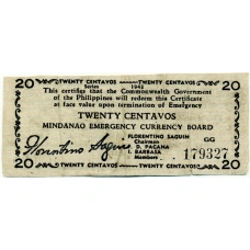 Банкнота 20 сентаво 1943 года Филиппины (Минданао, Администрация США) (аверс)