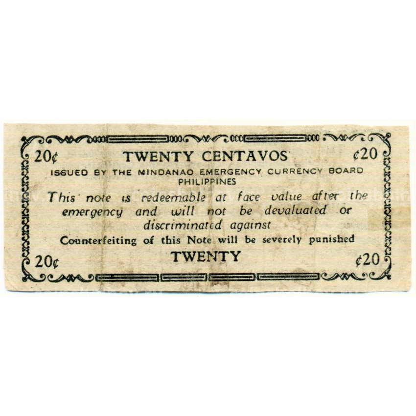 Банкнота 20 сентаво 1943 года Филиппины (Минданао, Администрация США) (вид 2)