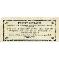 Банкнота 20 сентаво 1943 года Филиппины (Минданао, Администрация США) (реверс)