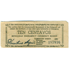 Банкнота 10 сентаво 1943 года Филиппины (Минданао, Администрация США) (аверс)