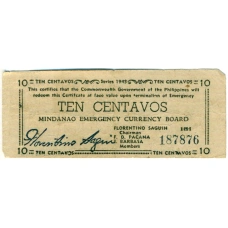 Банкнота 10 сентаво 1943 года Филиппины (Минданао, Администрация США) (аверс)
