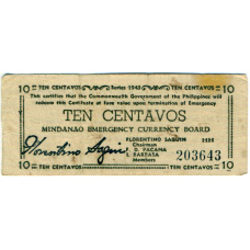 Банкнота 10 сентаво 1943 года Филиппины (Минданао, Администрация США) (аверс)
