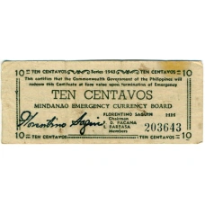 Банкнота 10 сентаво 1943 года Филиппины (Минданао, Администрация США) (аверс)