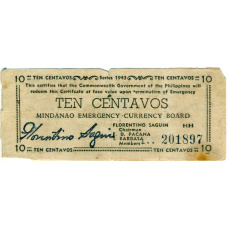 Банкнота 10 сентаво 1943 года Филиппины (Минданао, Администрация США) (аверс)