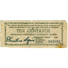 Банкнота 10 сентаво 1943 года Филиппины (Минданао, Администрация США) (аверс)