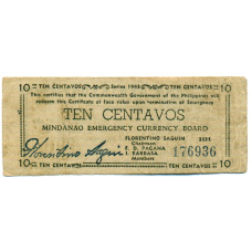 Банкнота 10 сентаво 1943 года Филиппины (Минданао, Администрация США) (аверс)