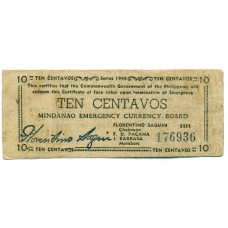 Банкнота 10 сентаво 1943 года Филиппины (Минданао, Администрация США) (аверс)
