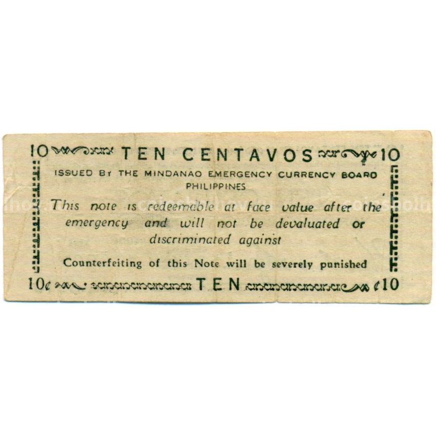 Банкнота 10 сентаво 1943 года Филиппины (Минданао, Администрация США) (вид 2)