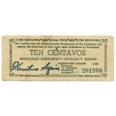 Банкнота 10 сентаво 1943 года Филиппины (Минданао, Администрация США) (аверс)