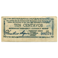 Банкнота 10 сентаво 1943 года Филиппины (Минданао, Администрация США) (аверс)
