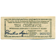 Банкнота 10 сентаво 1943 года Филиппины (Минданао, Администрация США) (аверс)