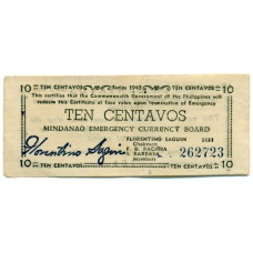 Банкнота 10 сентаво 1943 года Филиппины (Минданао, Администрация США) (аверс)