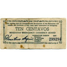 Банкнота 10 сентаво 1943 года Филиппины (Минданао, Администрация США) (аверс)