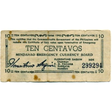 Банкнота 10 сентаво 1943 года Филиппины (Минданао, Администрация США)