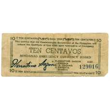 Банкнота 10 сентаво 1943 года Филиппины (Минданао, Администрация США) (аверс)