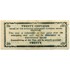 Банкнота 20 сентаво 1943 года Филиппины (Минданао, Администрация США) (вид 2)