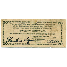 Банкнота 20 сентаво 1943 года Филиппины (Минданао, Администрация США)