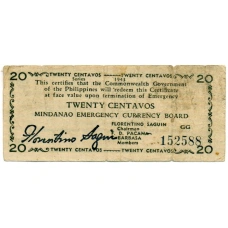Банкнота 20 сентаво 1943 года Филиппины (Минданао, Администрация США)