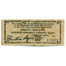 Банкнота 20 сентаво 1943 года Филиппины (Минданао, Администрация США)