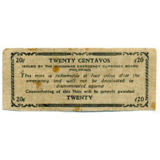Банкнота 20 сентаво 1943 года Филиппины (Минданао, Администрация США) (вид 2)