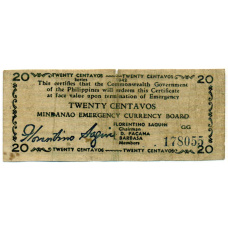 Банкнота 20 сентаво 1943 года Филиппины (Минданао, Администрация США)