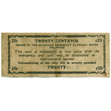 Банкнота 20 сентаво 1943 года Филиппины (Минданао, Администрация США) (вид 2)