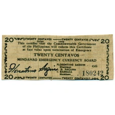 Банкнота 20 сентаво 1943 года Филиппины (Минданао, Администрация США) (аверс)