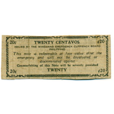 Банкнота 20 сентаво 1943 года Филиппины (Минданао, Администрация США) (вид 2)