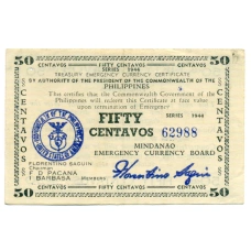Банкнота 50 сентаво 1944 года Филиппины (Минданао, Администрация США) (аверс)