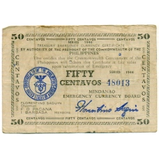 Банкнота 50 сентаво 1944 года Филиппины (Минданао, Администрация США) (аверс)