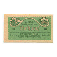 Банкнота 10 геллеров 1920 года Австрия — Фидорф (нотгельд)