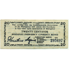 Банкнота 20 сентаво 1943 года Филиппины (Минданао, Администрация США)