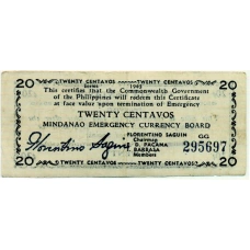 Банкнота 20 сентаво 1943 года Филиппины (Минданао, Администрация США)