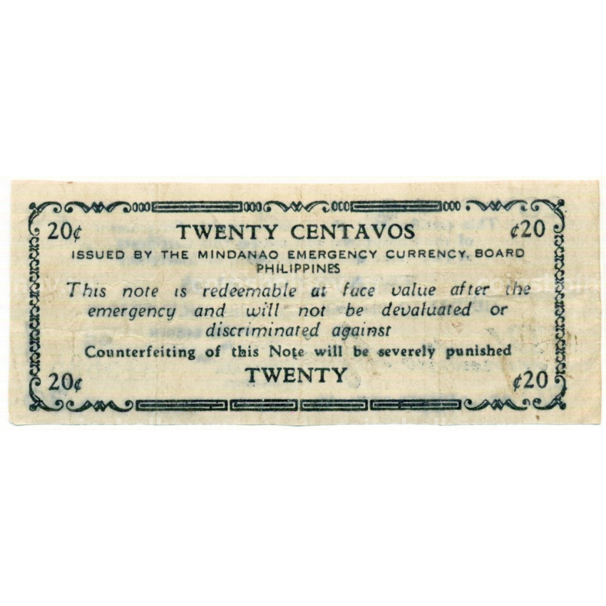 Банкнота 20 сентаво 1943 года Филиппины (Минданао, Администрация США) (вид 2)