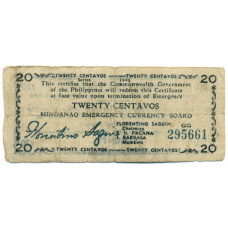 Банкнота 20 сентаво 1943 года Филиппины (Минданао, Администрация США)