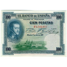 Банкнота 100 песет 1925 года Испания (Гашение)