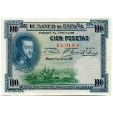 Банкнота 100 песет 1925 года Испания (Гашение) (аверс)
