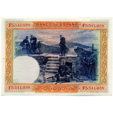 Банкнота 100 песет 1925 года Испания (Гашение) (вид 2)