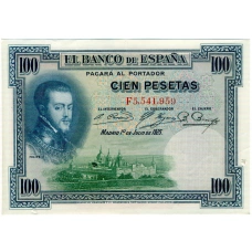 Банкнота 100 песет 1925 года Испания (Гашение) (аверс)