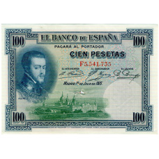 Банкнота 100 песет 1925 года Испания (Гашение)