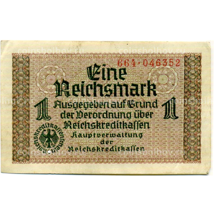 Банкнота 1 рейхсмарка 1939 года Германия (Для оккупированных территорий)