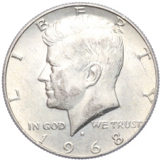 Монета 1/2 доллара (50 центов) 1968 года D США (аверс)