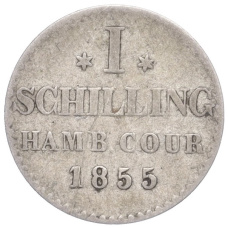 Монета 1 шиллинг 1855 года Гамбург (аверс)
